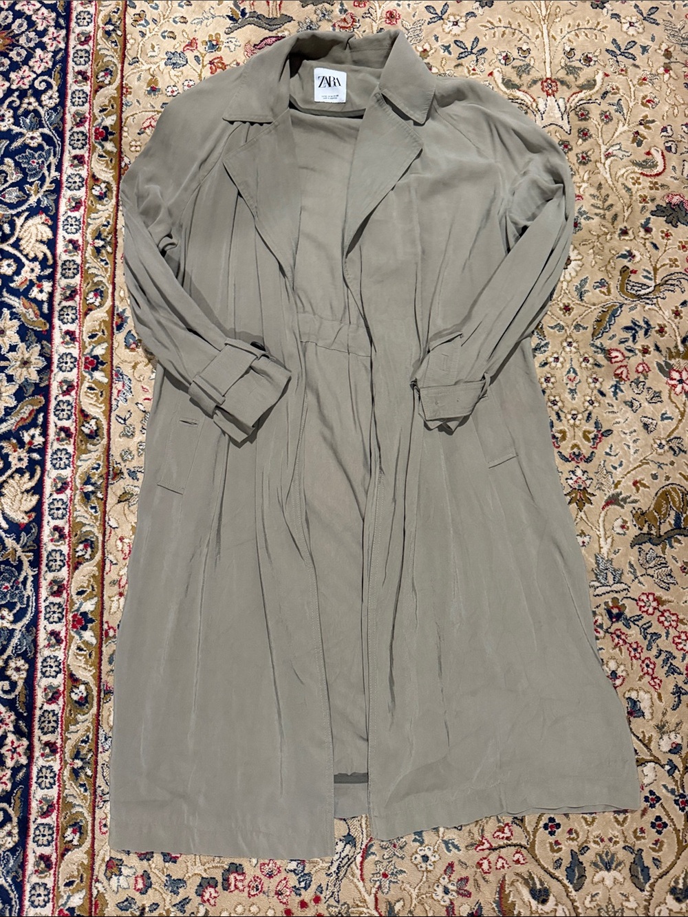 Zara Long Sleeve Trench-Style Dress in Olive Green